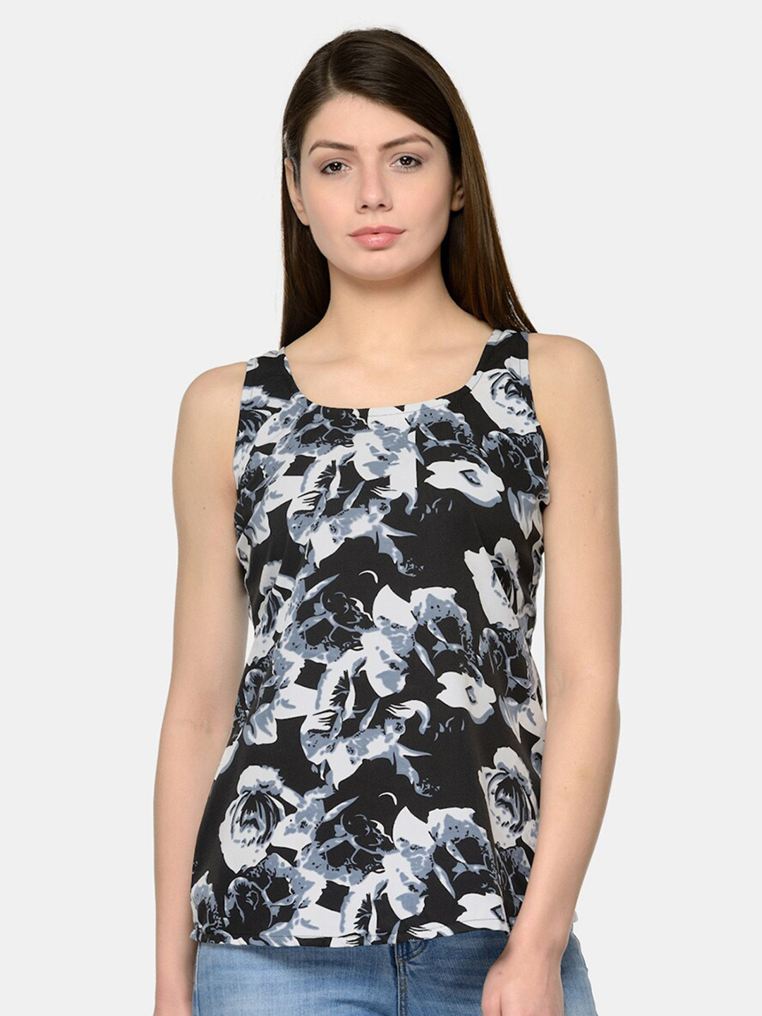 Enchanted Drapes Black Floral Print Crepe Top