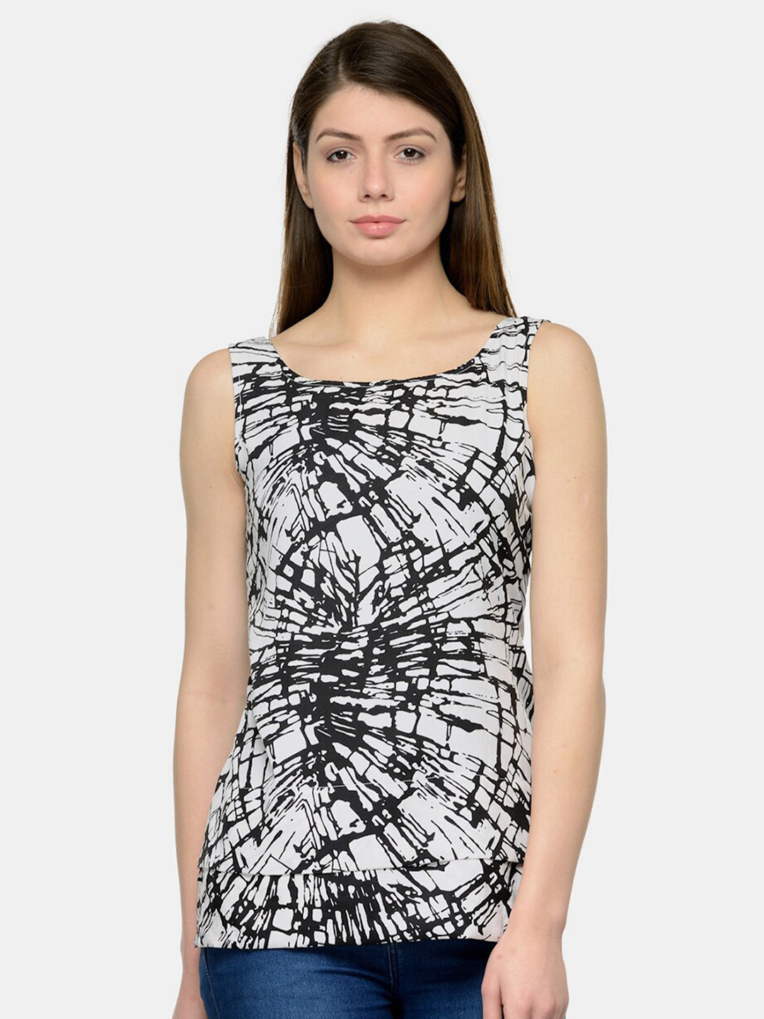 Enchanted Drapes Black & White Abstract Print Crepe Top