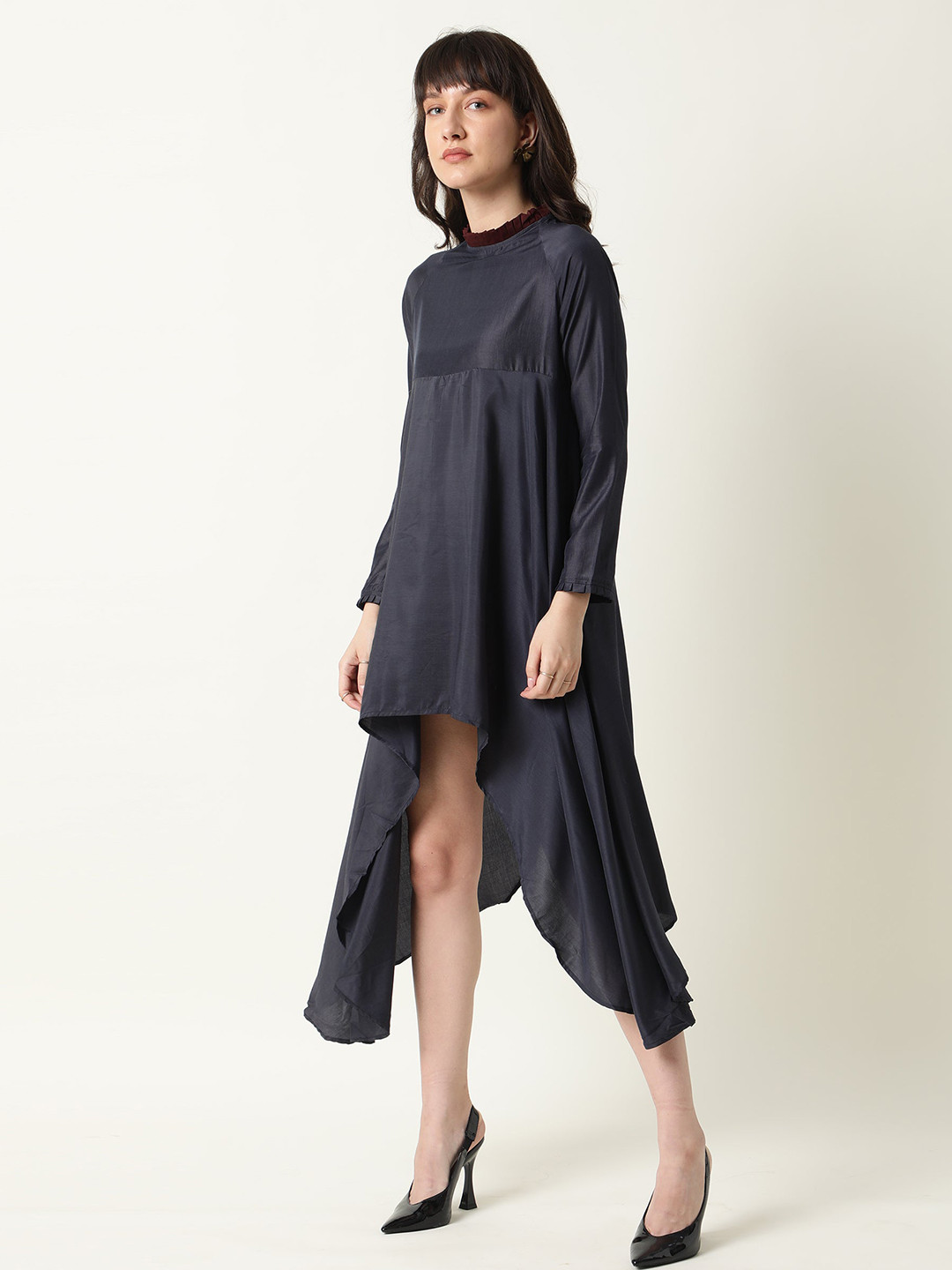 RAREISM Navy Blue Asymmetric Midi Dress