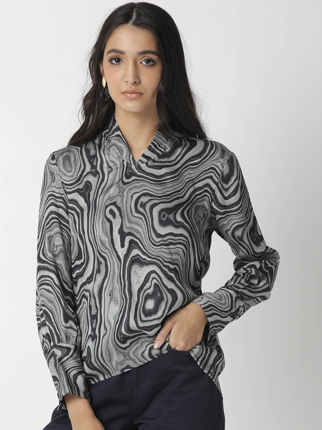RAREISM Black Abstract Print Top