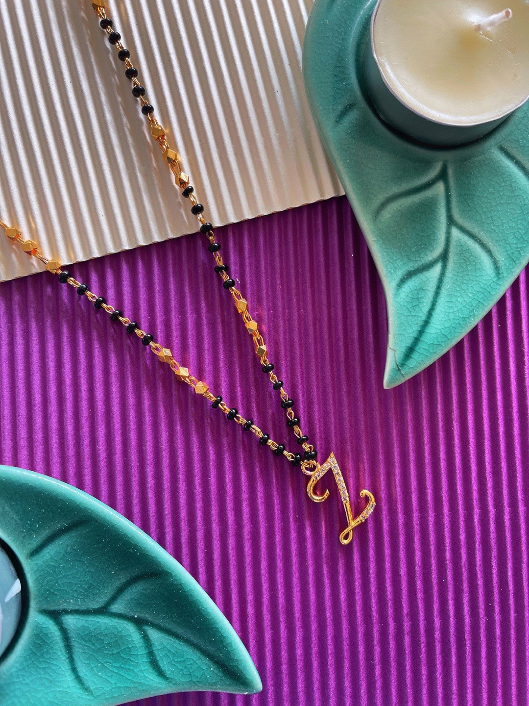 Digital Dress Room Gold-Plated & Black Beaded Z Letter Mangalsutra