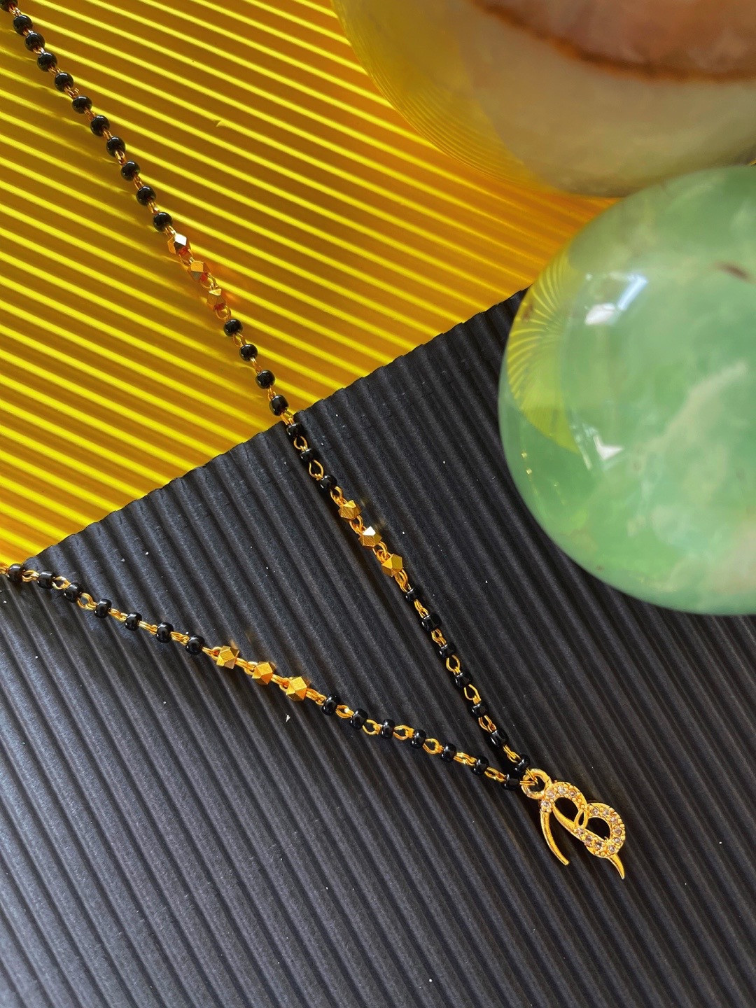 Digital Dress Room Gold-Plated & Black Beaded B Letter Mangalsutra