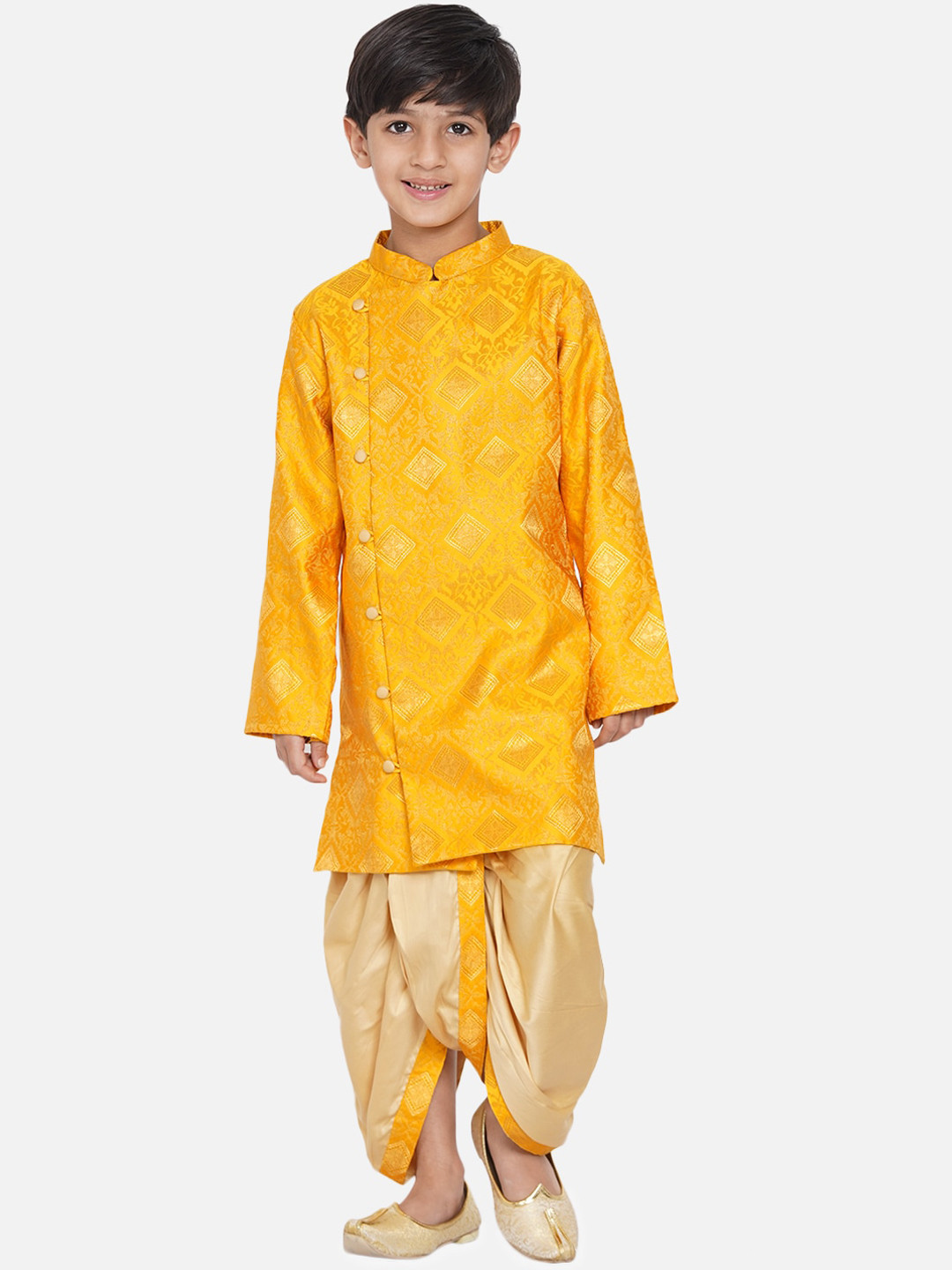 Little Bansi Boys Yellow Angrakha Kurta with Dhoti Pants