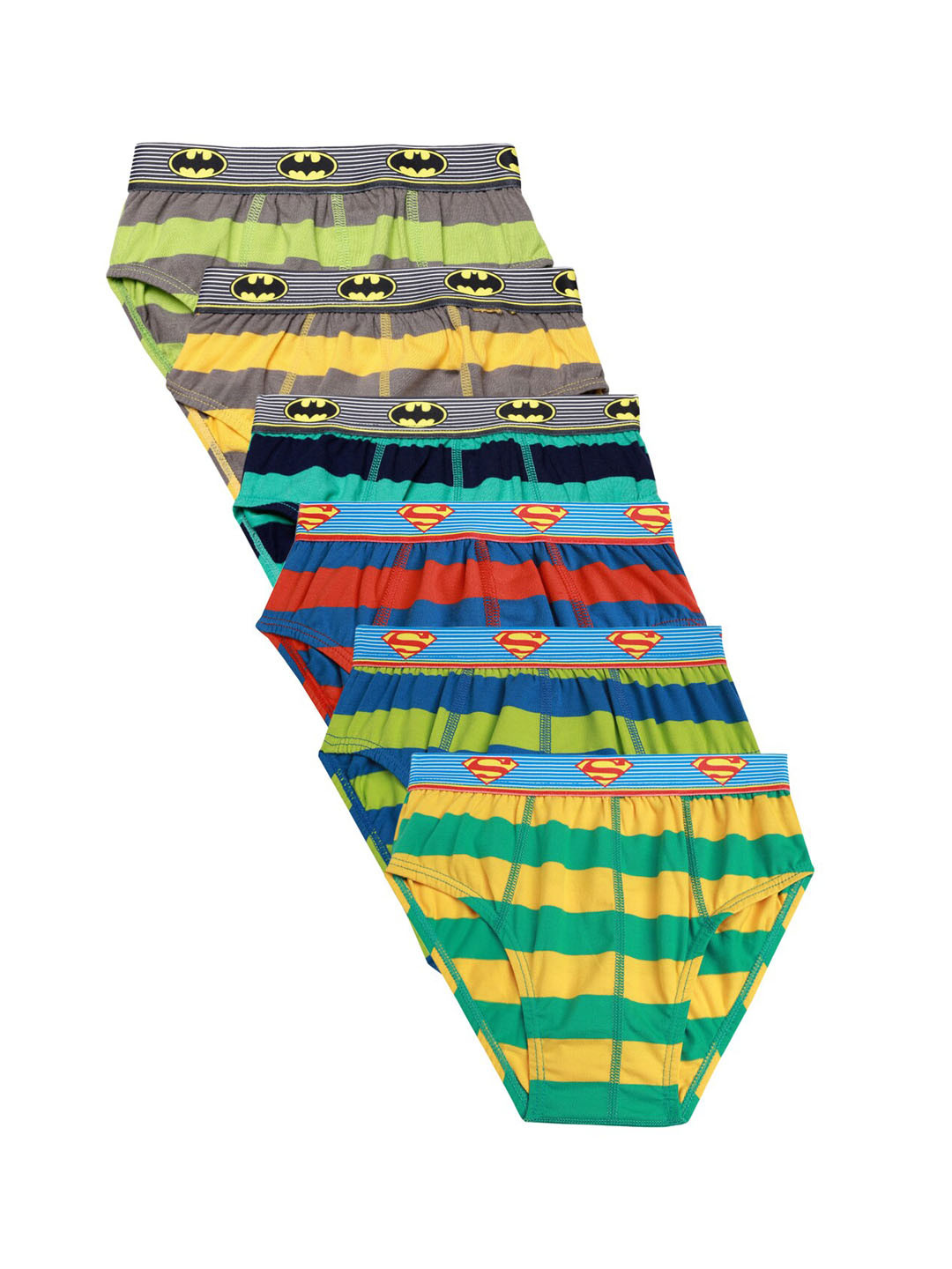 Red Rose Boys Green & Blue Pack Of 6 Striped Cotton Basic Briefs