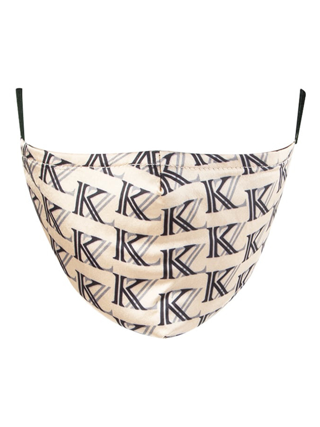Kazo Women Beige & Black Printed Satin Cloth Mask