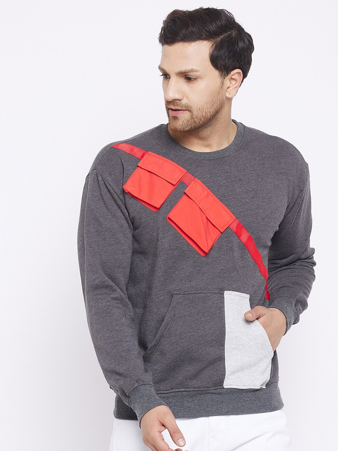 FUGAZEE Men Grey Colourblocked Sweatshirt