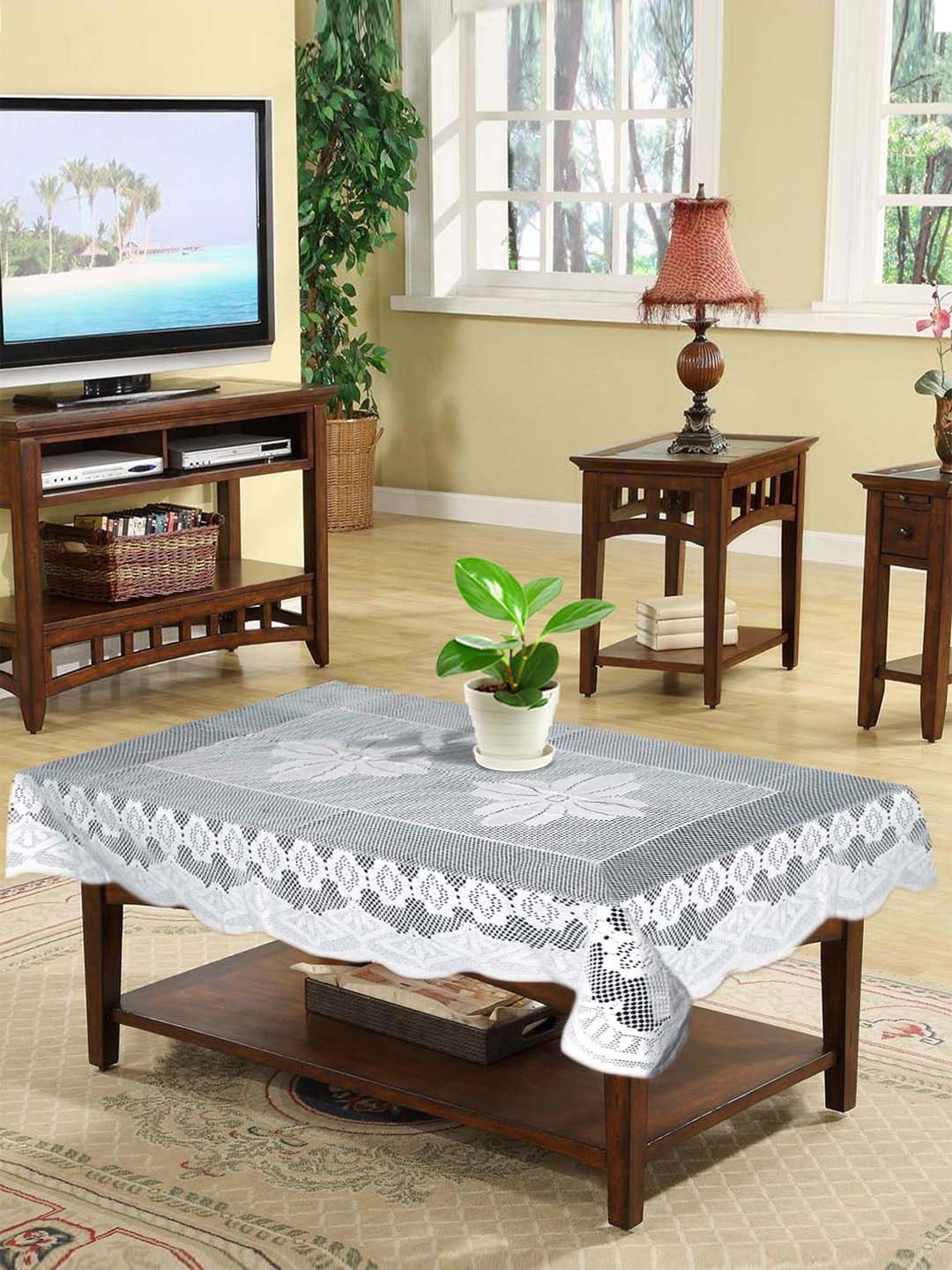 Kuber Industries White   Grey Printed 4 Seater Cotton Table Cover