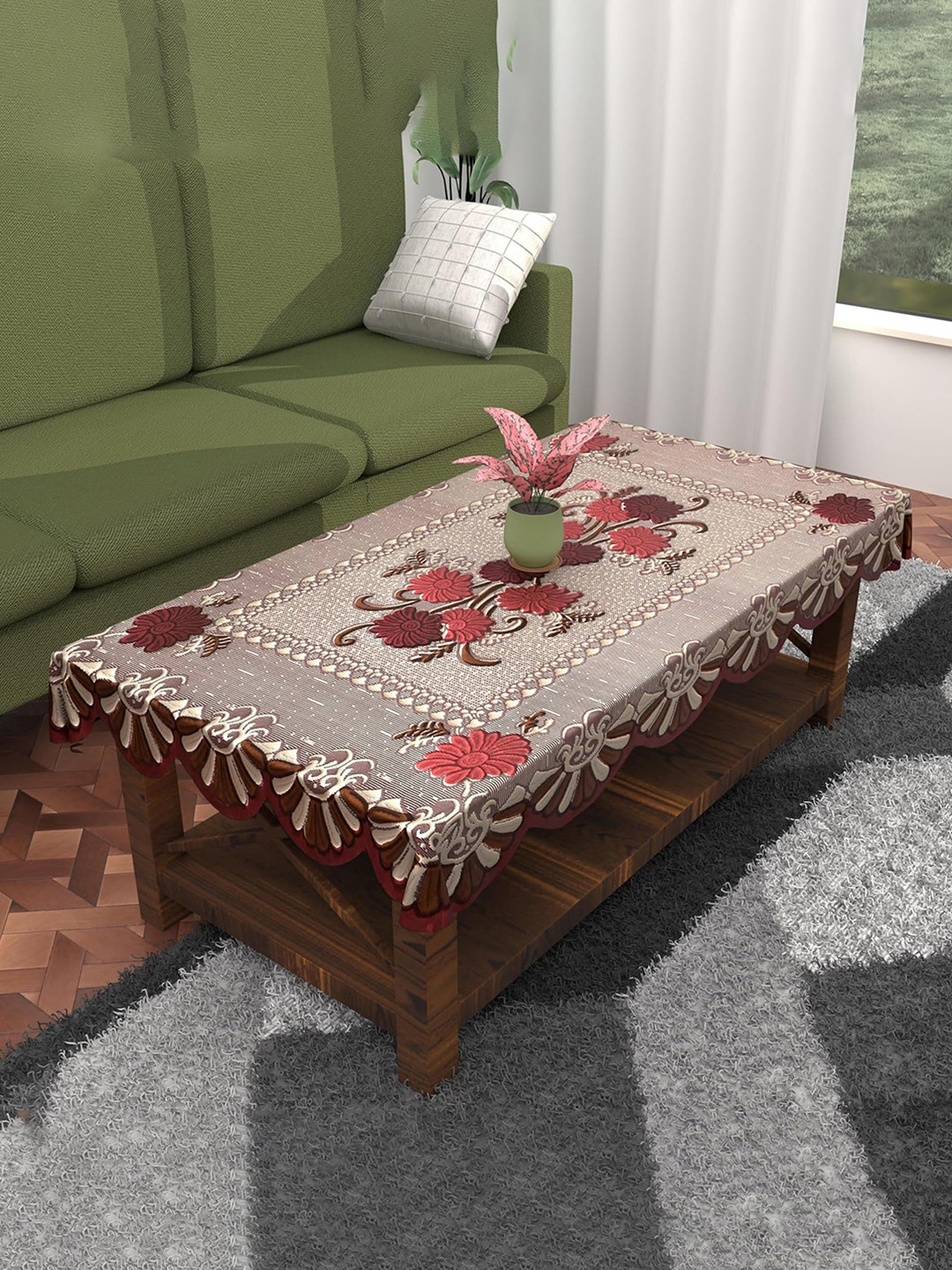 Kuber Industries Orange & Brown Floral Printed 4-Seater Rectangle Cotton Table Cover