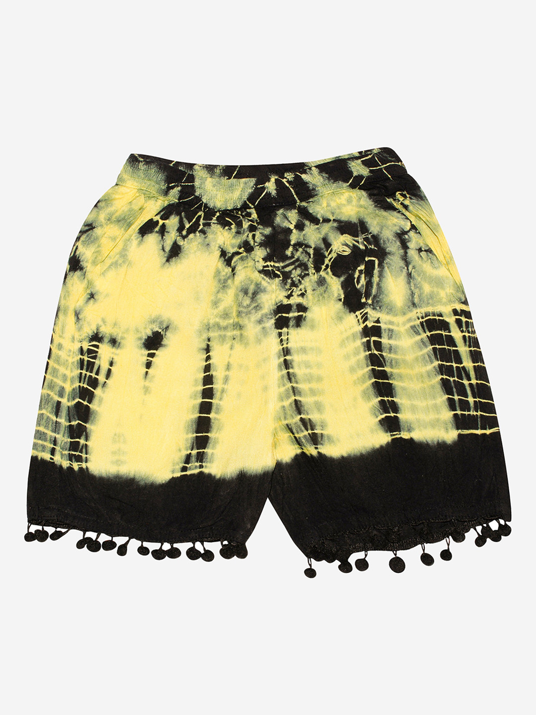 KiddoPanti Girls Yellow Printed Shorts