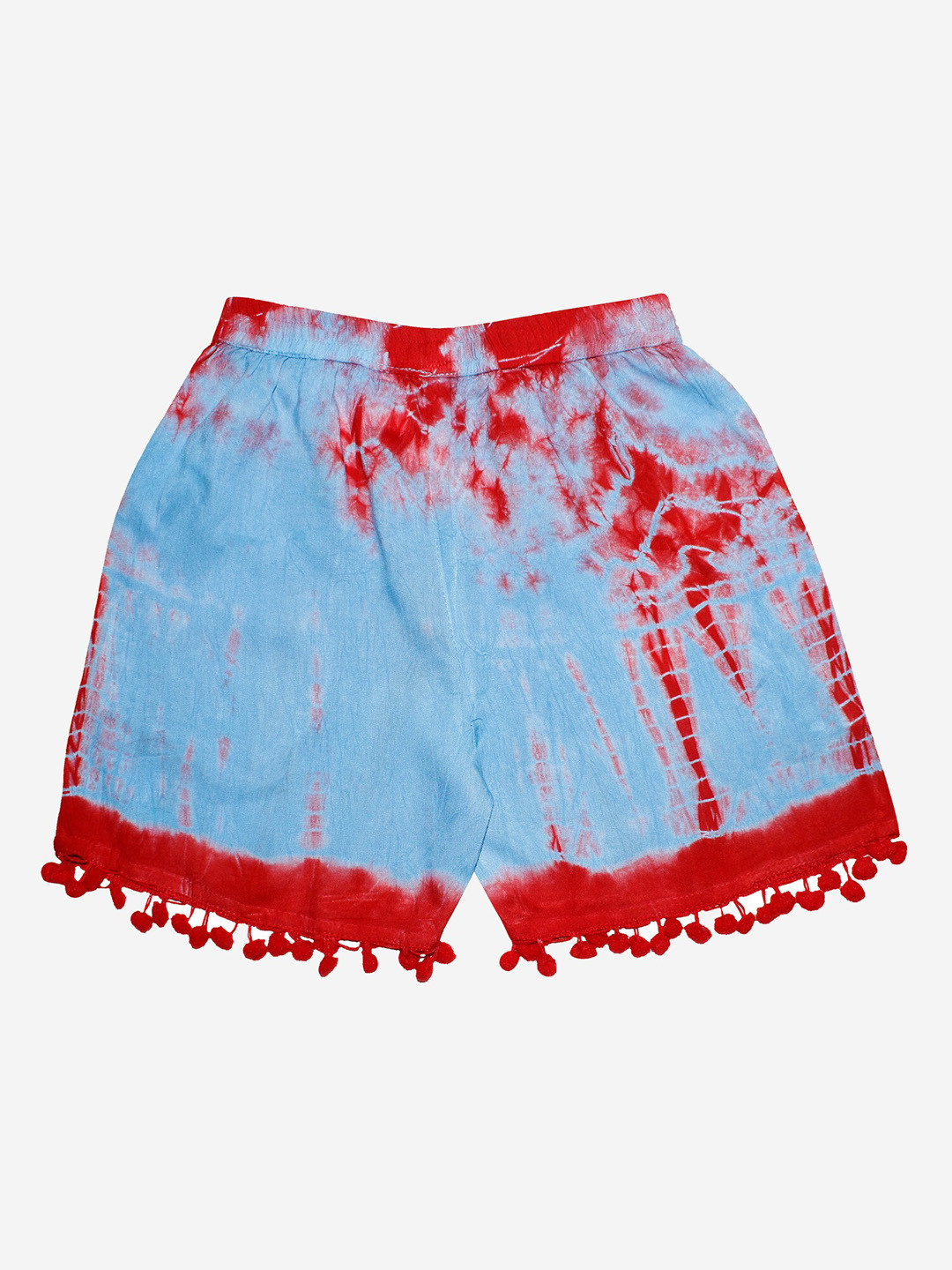 KiddoPanti Girls Coral & Blue  Lace Hem Tie & Dye Shorts