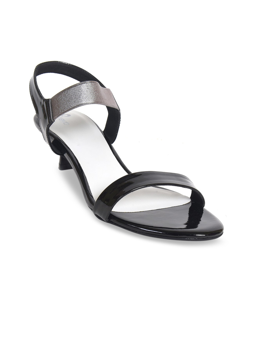 Ajanta Black PU Party Kitten Heel Sandals