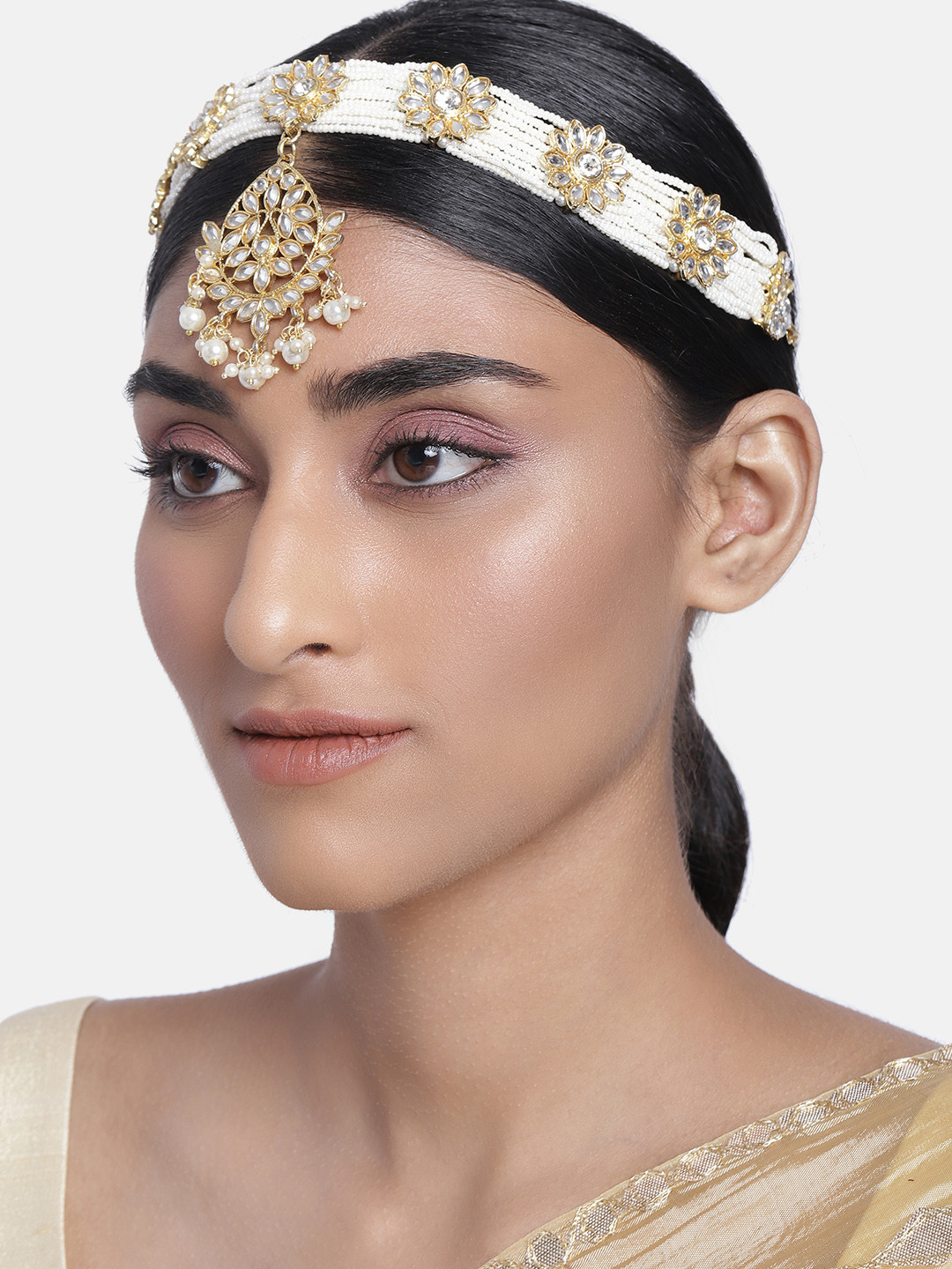 I Jewels Women White Gold plated Kundan-Studded Head Chain