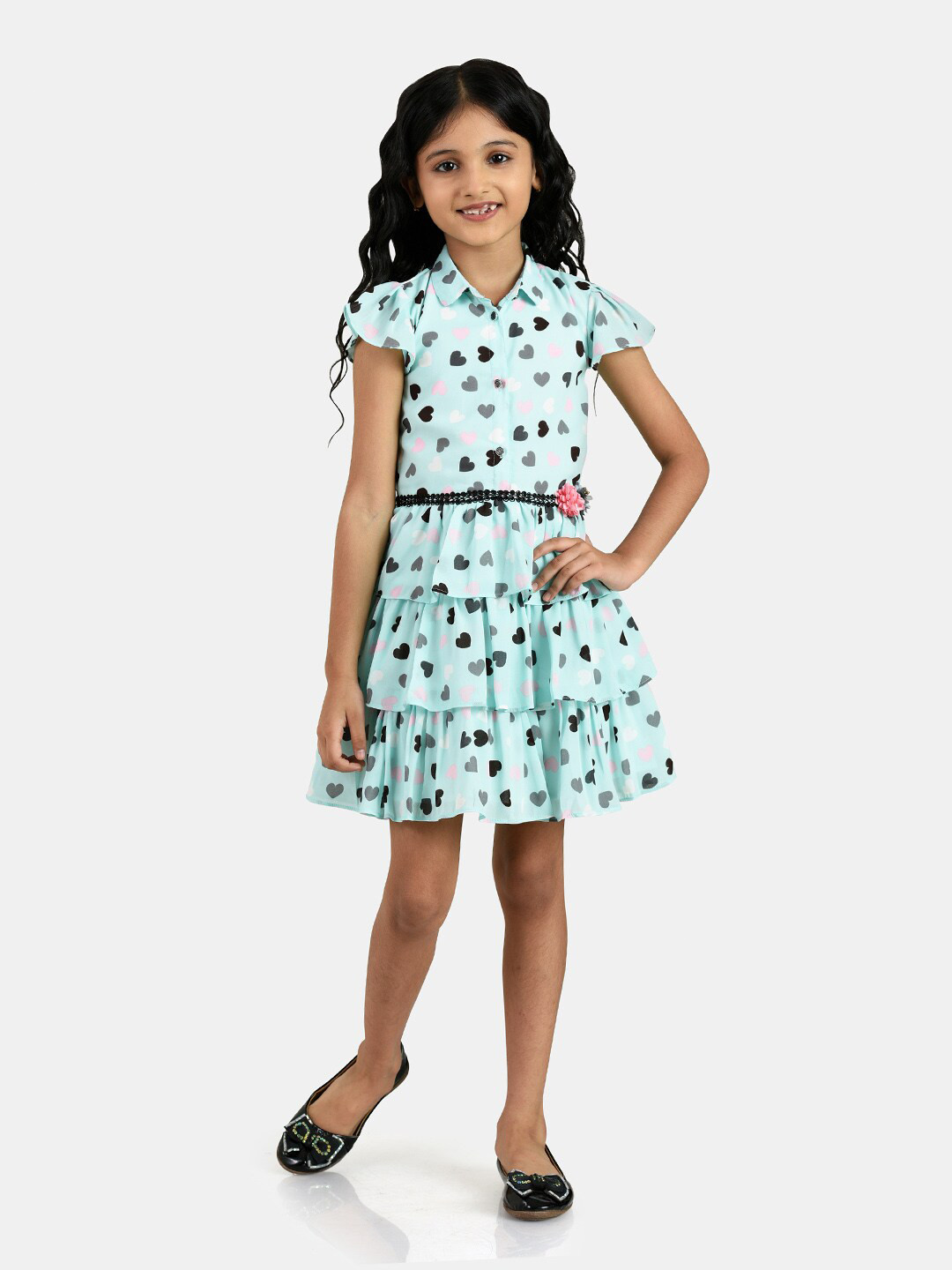 Peppermint Girls Sea Green Printed Dress