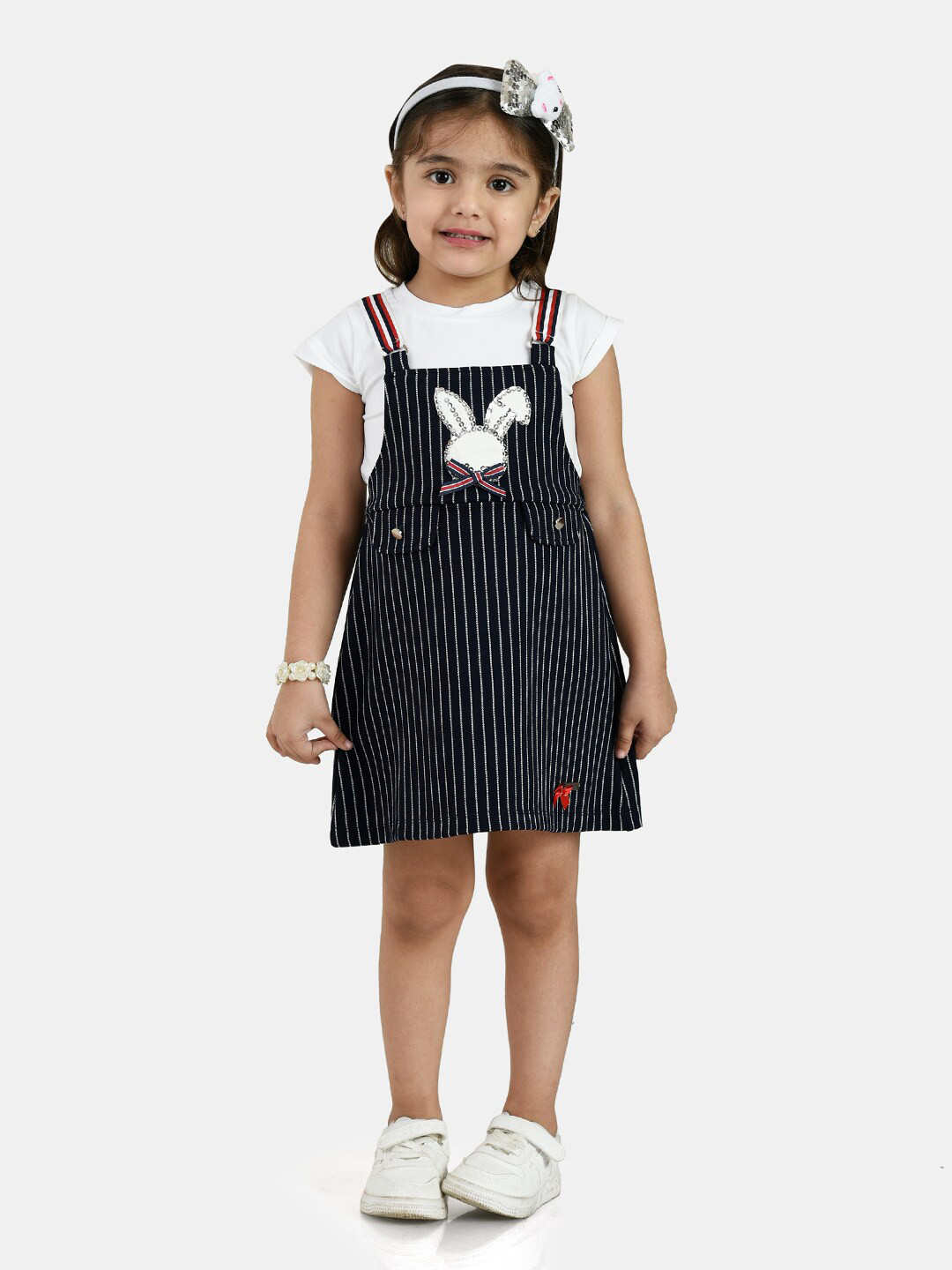 Peppermint Navy Blue Striped Pinafore Dress