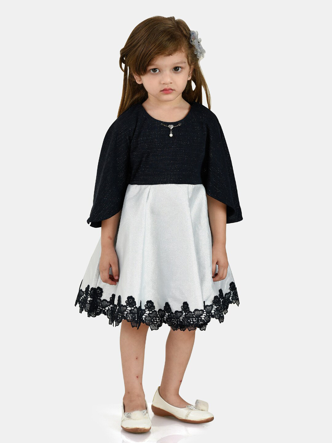 Peppermint Navy Blue & White Lace Insert Dress