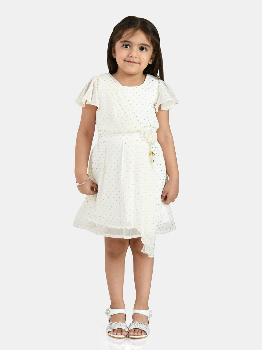 Peppermint Girls Cream-Coloured Fit & Flare Dress