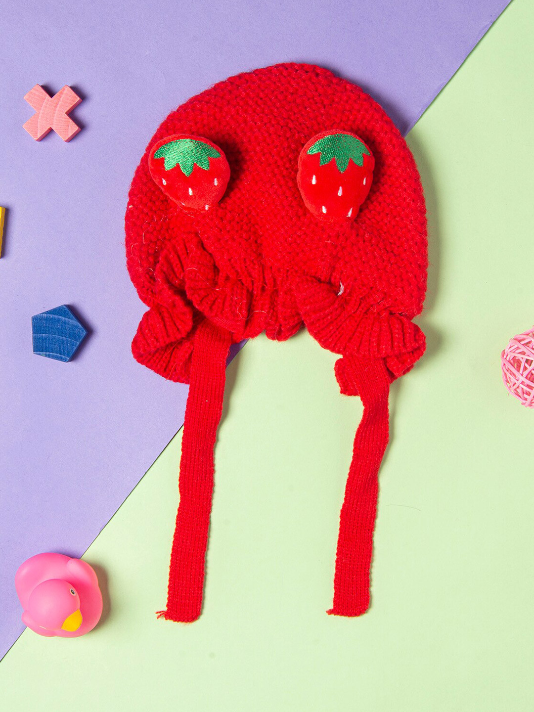 Baby Moo Girls Red & Green Wool Beanie