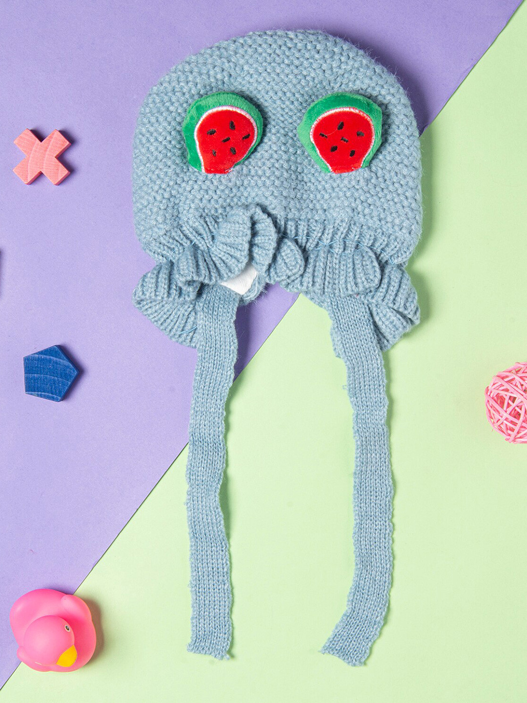 Baby Moo Unisex Kids Blue & Red Wool Beanie