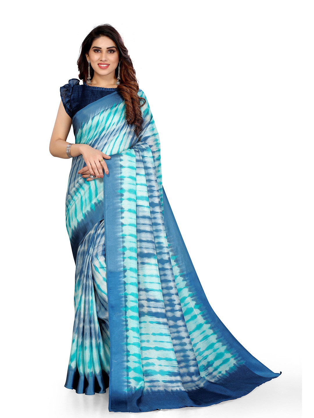 KALINI Turquoise Blue & Blue Tie and Dye Saree