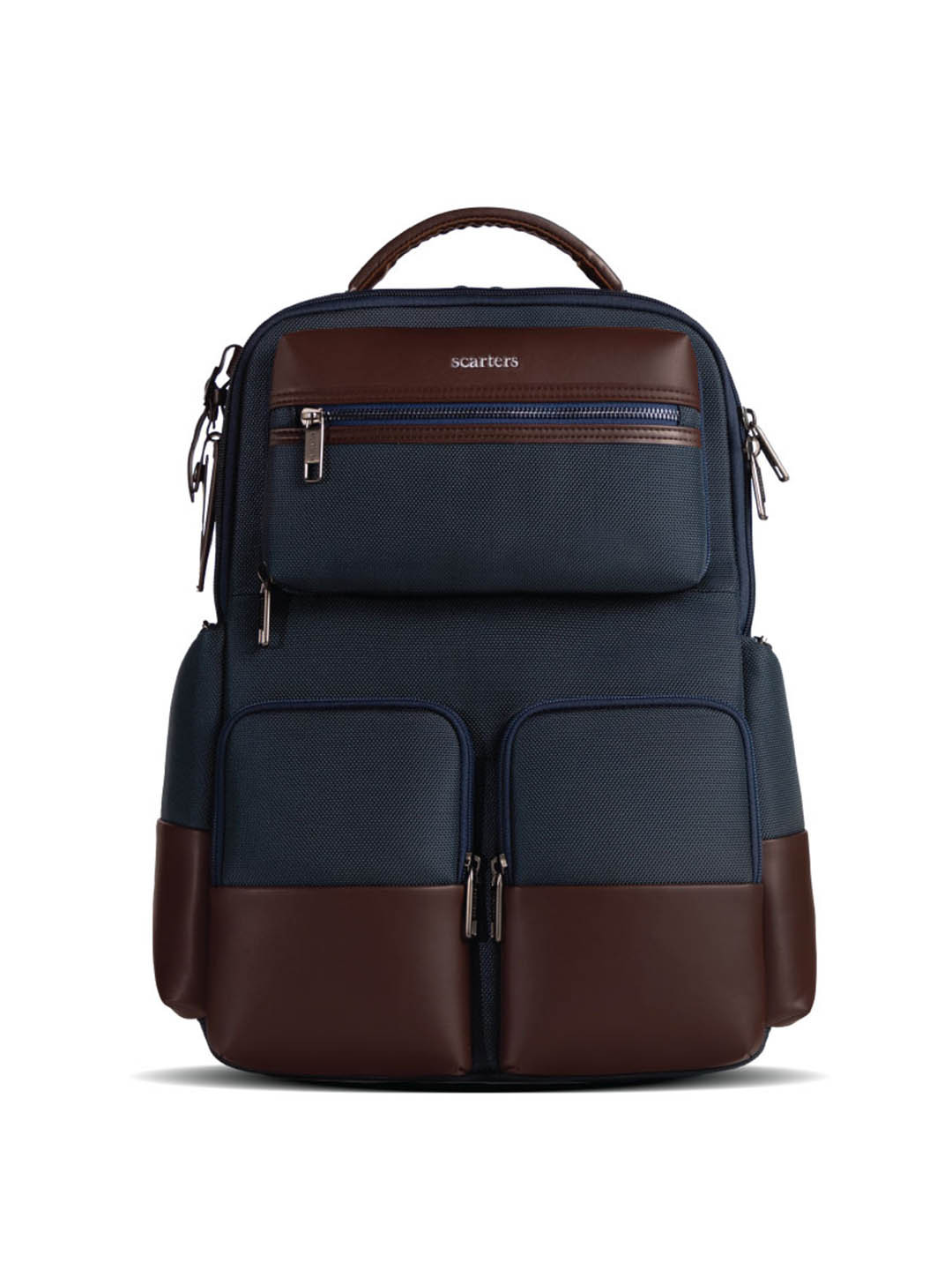 scarters Unisex Navy Blue & Brown Colourblocked Laptop Bag