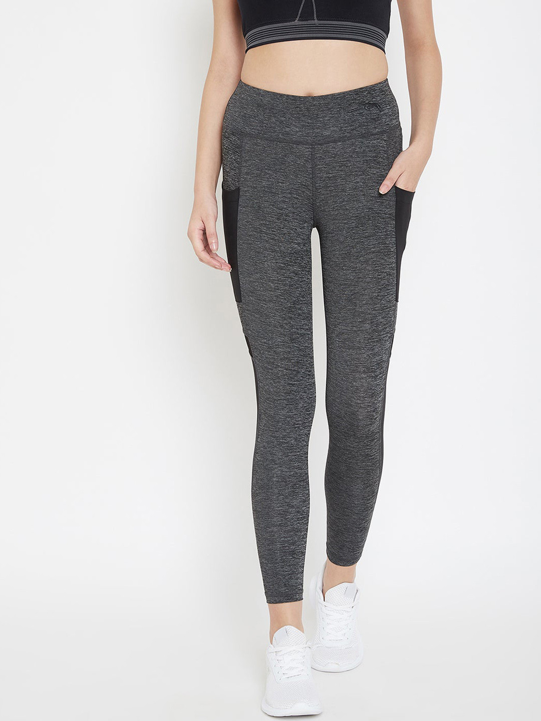 JUMP USA Women Grey Colourblocked Sports tights