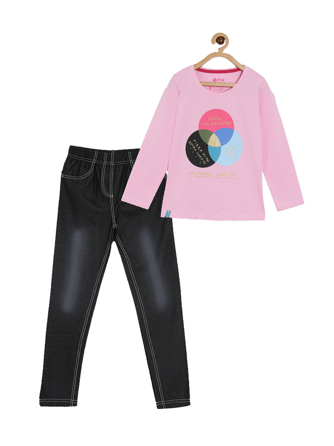 3PIN Girls Pink & Black Printed Co-Ord Set