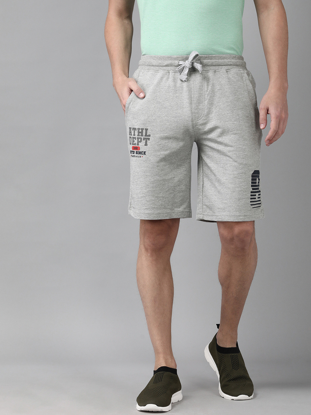 Van Heusen Innerwear Men Grey Printed Zipper Pocket Ultra Soft Knit Shorts