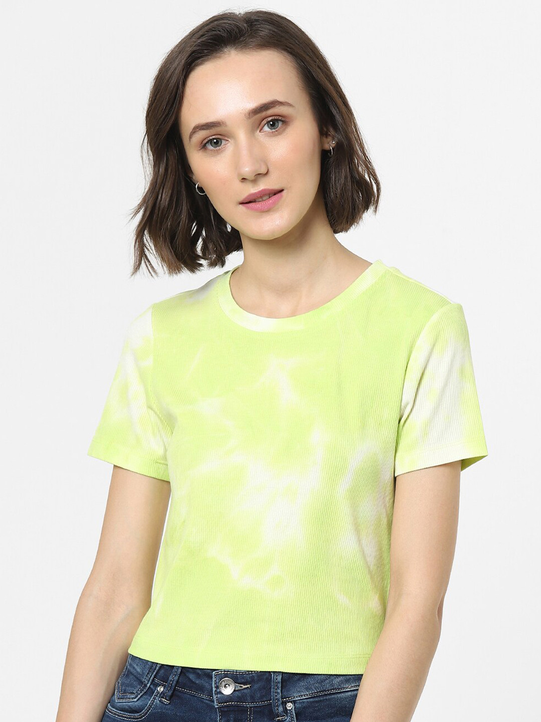 ONLY Women Green Tie & Dye Printed T-shirt