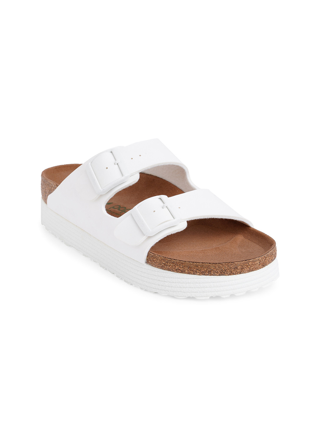 Birkenstock Arizona Platform Vegan White Narrow Width Birko-Flor Two-Strap Sandals