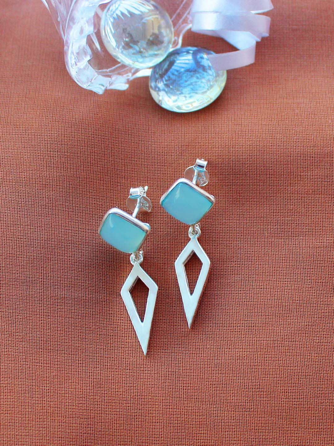 ERILINE JEWELRY 925 Sterling Silver With Blue Chalcedony Drop Earrings
