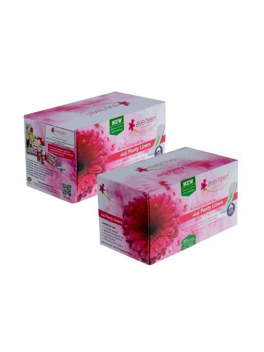 everteen Set of 2 White Cotton Daily Panty Liners - 30 Each