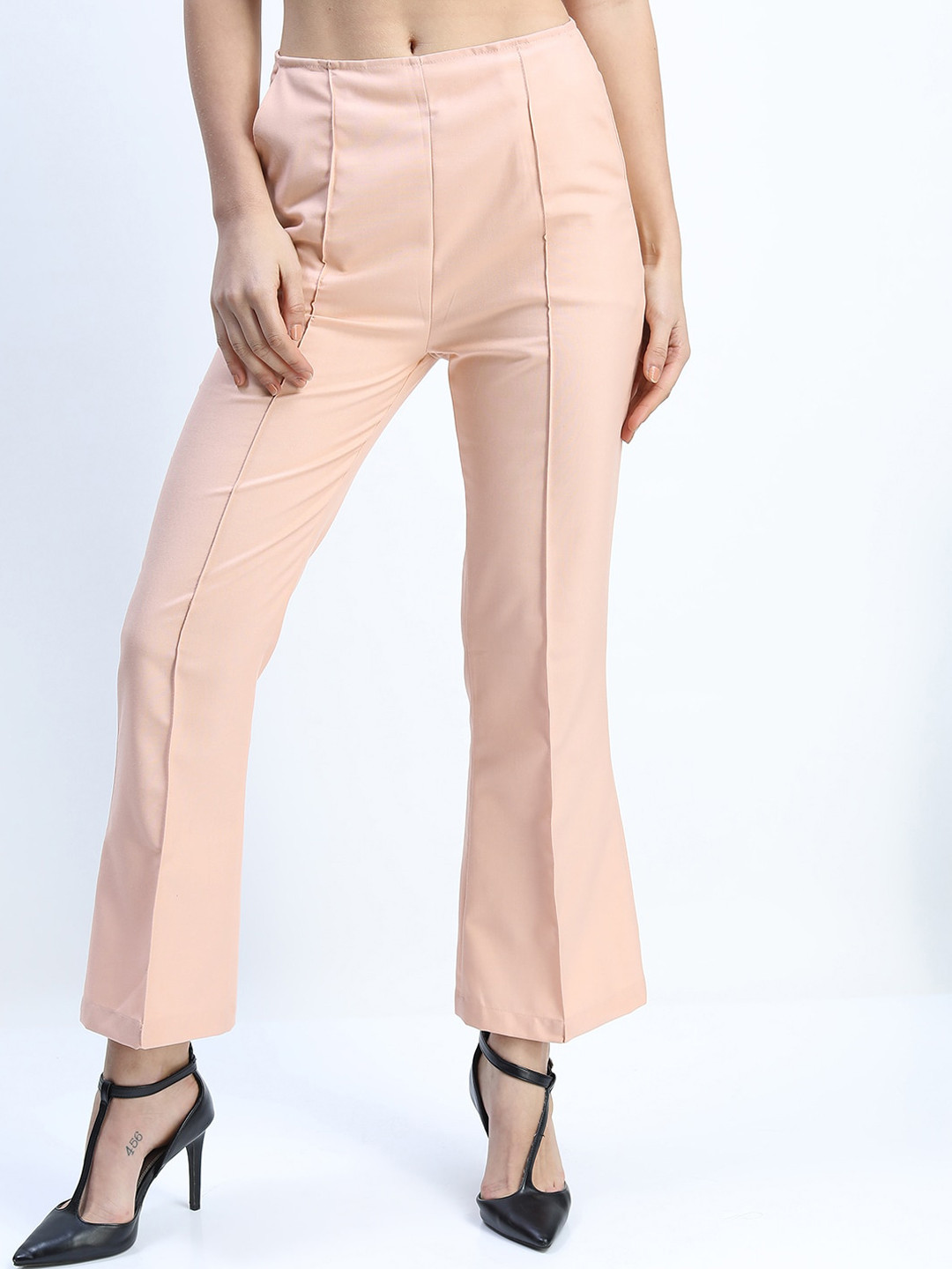 Tokyo Talkies Women Pink Flared Low-Rise Bootcut Trousers