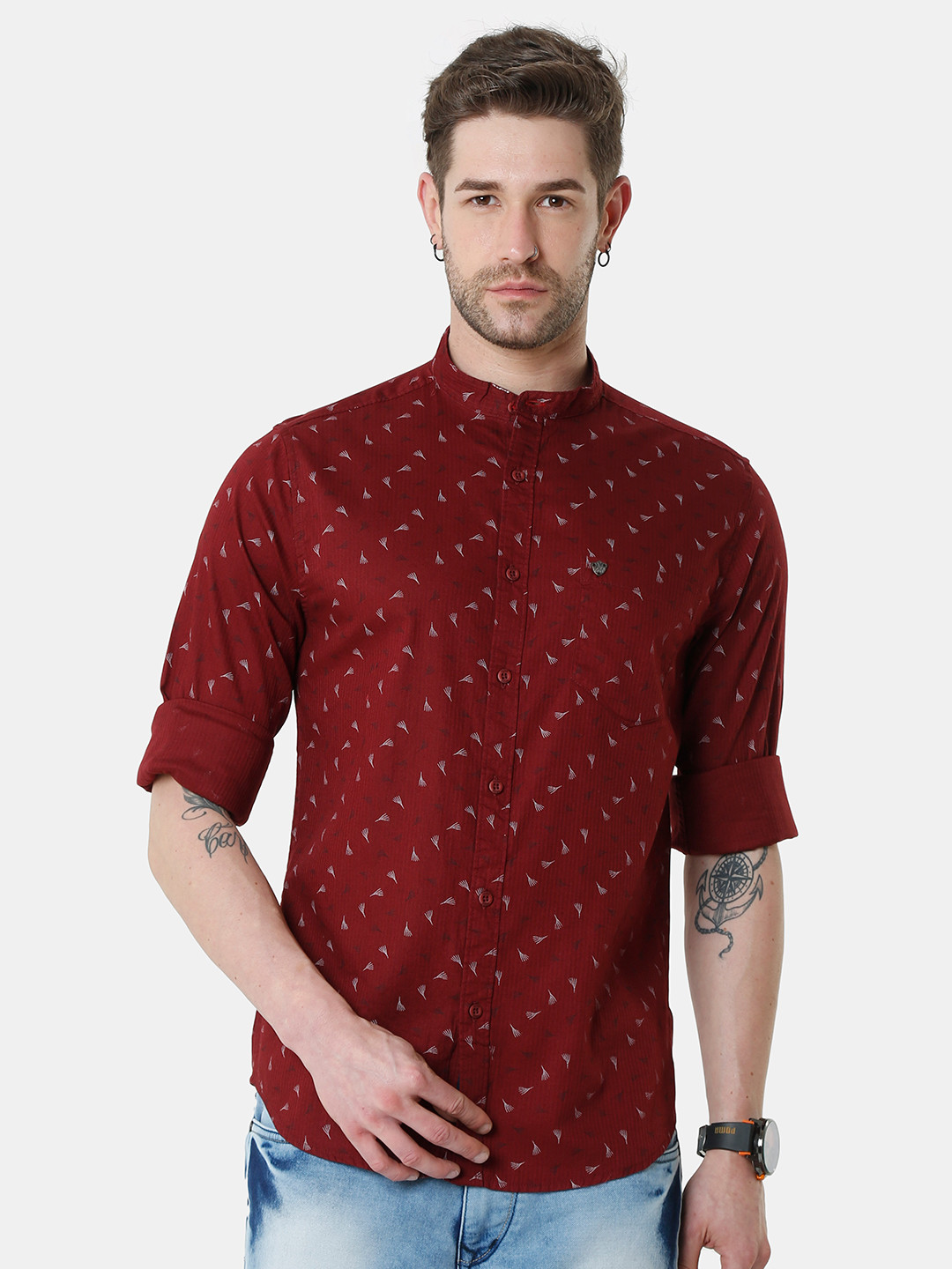 VUDU Men Burgundy Comfort Printed Casual Shirt