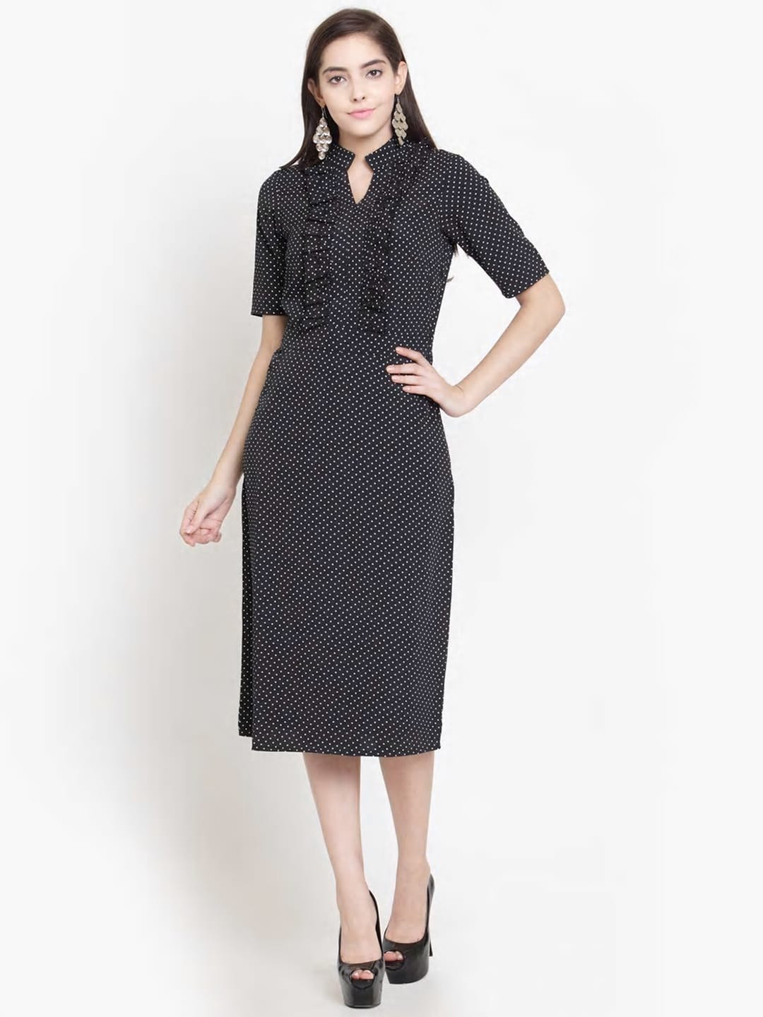 Magnetic Designs Black & White Georgette Sheath Midi Dress