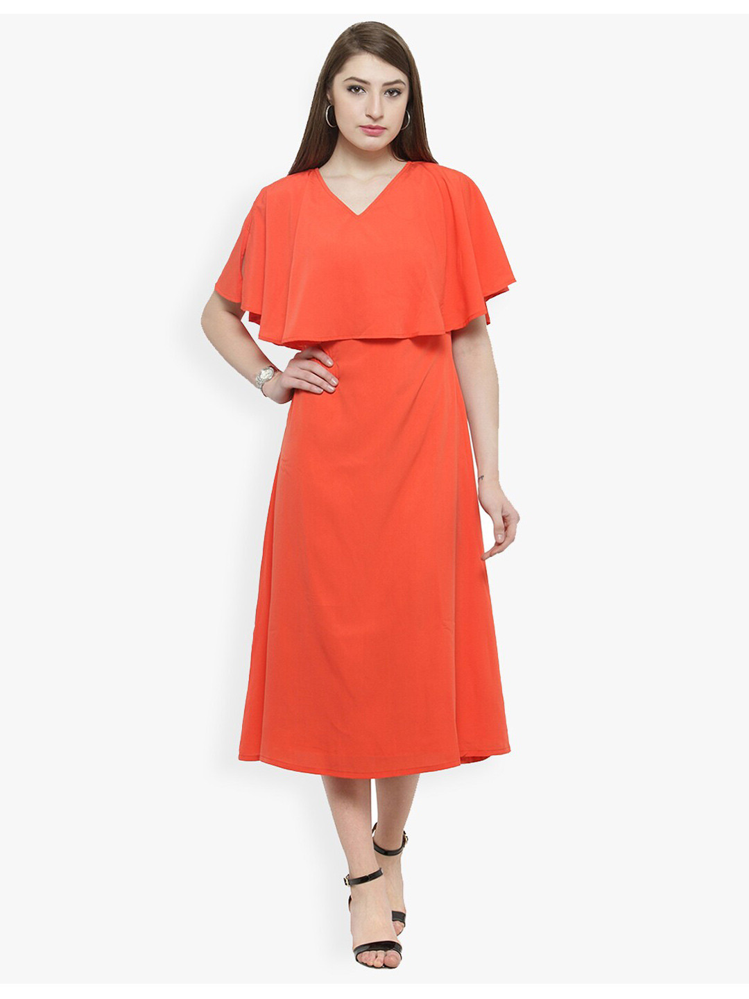 Magnetic Designs Orange Crepe A-Line Midi Dress