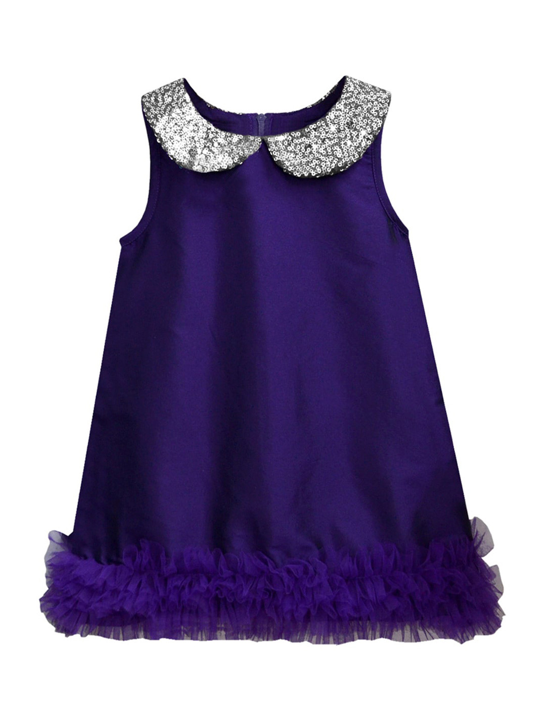 A.T.U.N. Blue & Silver-Toned Peter Pan Collar A-Line Dress