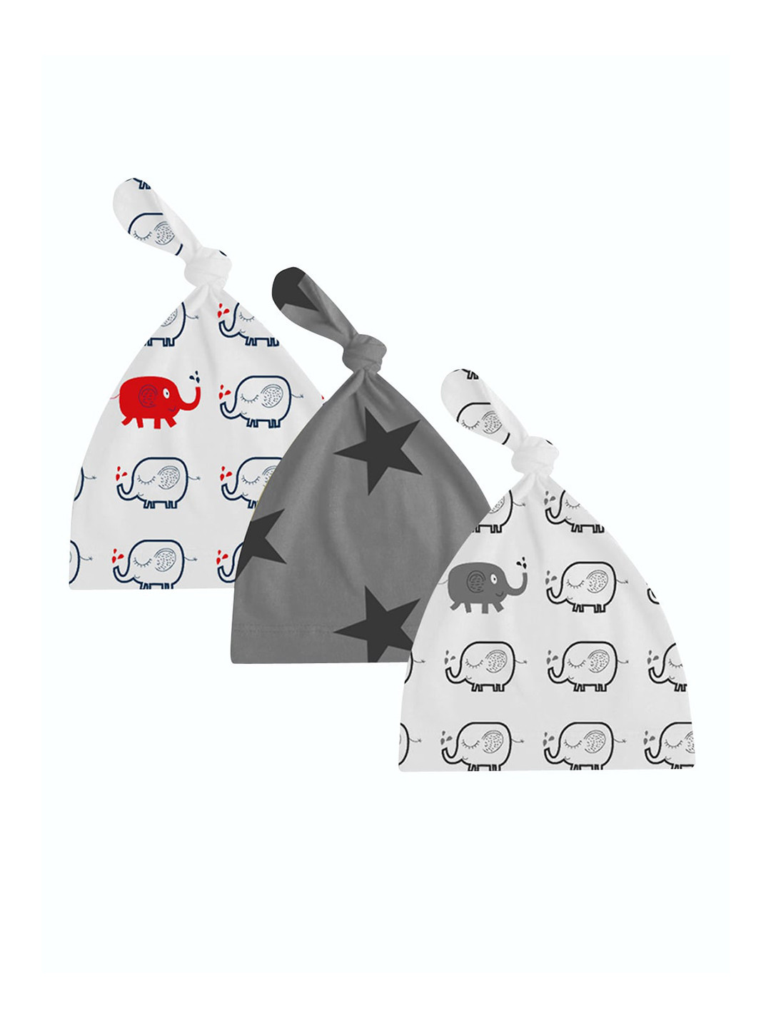 A T U N Girls Pack of 3 White & Charcoal Printed Beanie