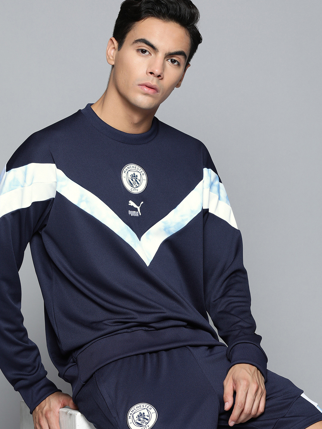 Puma Men Colourblocked dryCELL Manchester City Iconic Regular Fit Football Sweatshirt