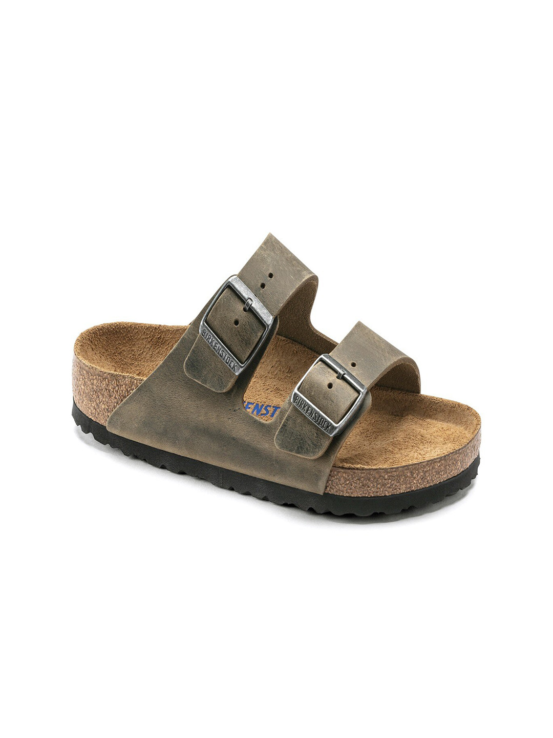 Birkenstock Arizona Soft Footbed Faded Khaki Regular Width Oiled Leather Two-Strap Sandals