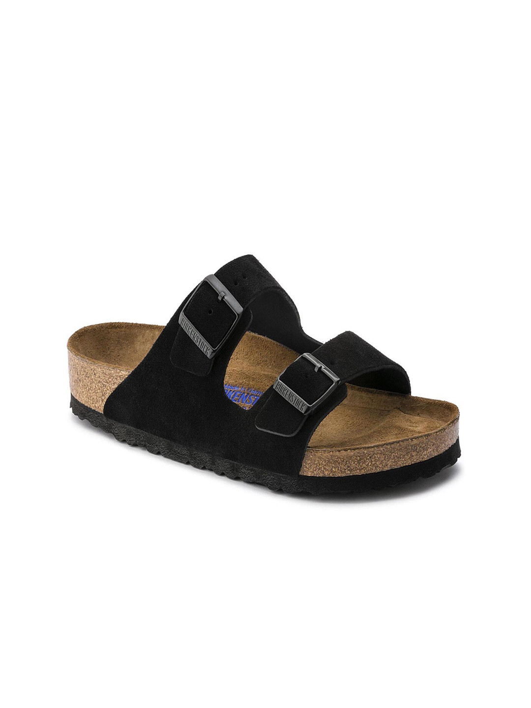 Birkenstock Arizona Soft Footbed Black Narrow Width Suede Leather Two-Strap Sandals