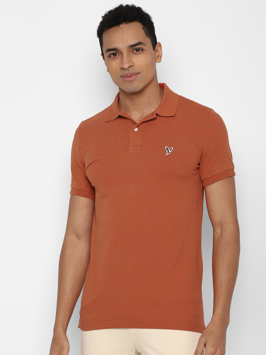 AMERICAN EAGLE OUTFITTERS Men Orange Polo Collar Applique T-shirt