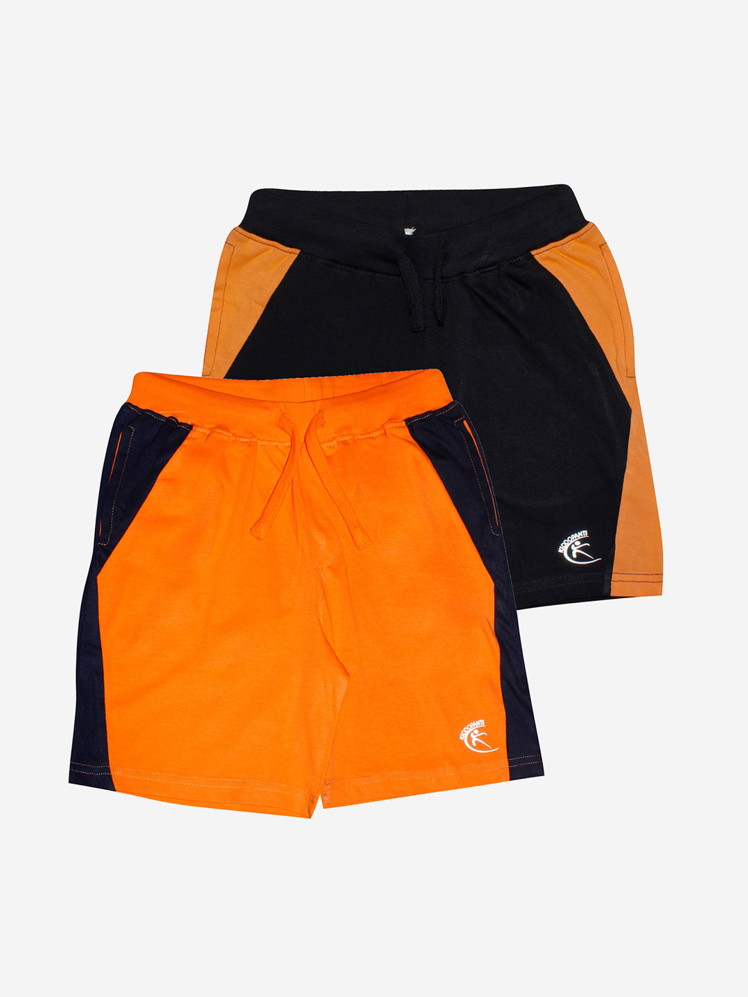 KiddoPanti Boys Pack Of 2 Orange & Black Cut & Sew Pure Cotton Shorts