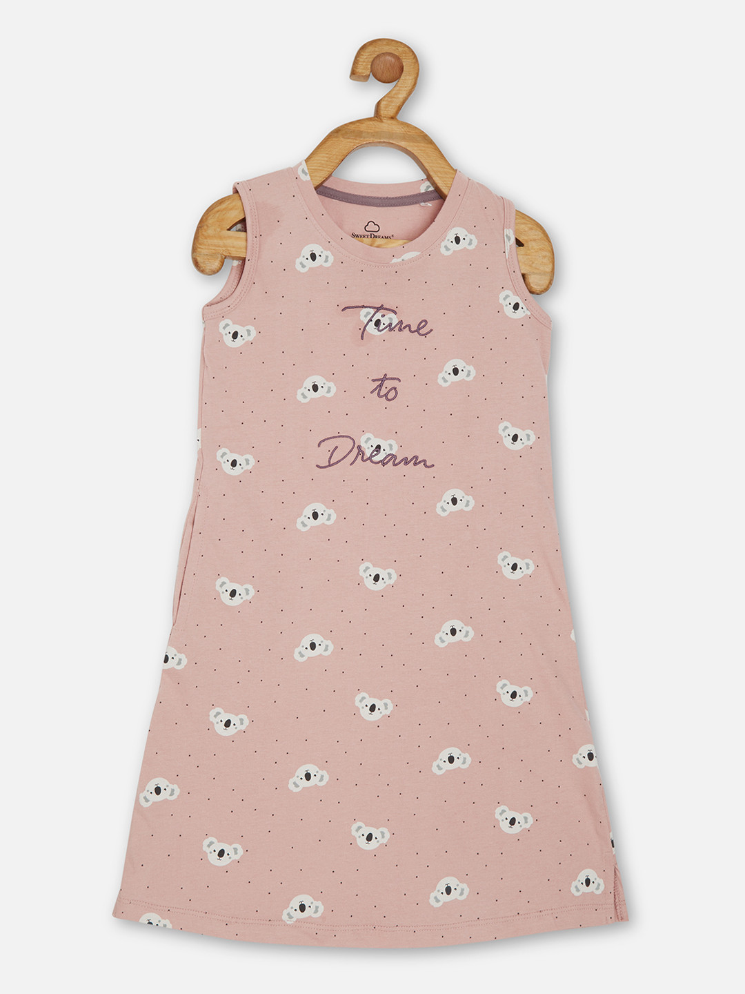 Sweet Dreams Girls Pink Koala Printed Nightdress