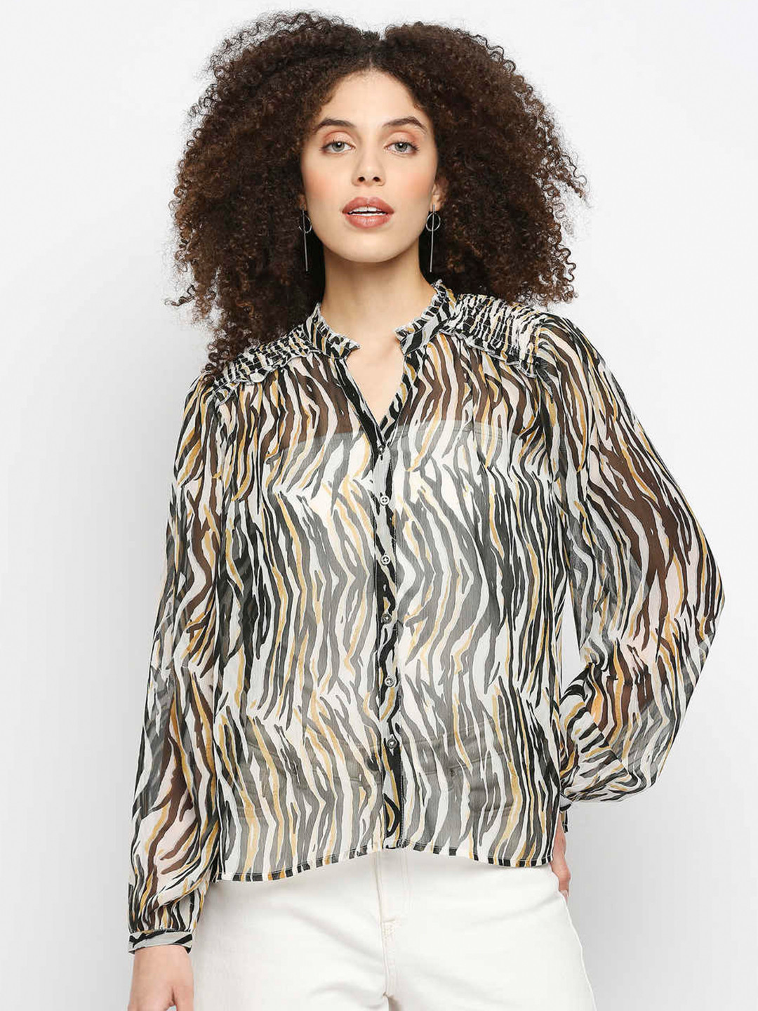 Pepe Jeans Multicoloured Print Mandarin Collar Shirt Style Top