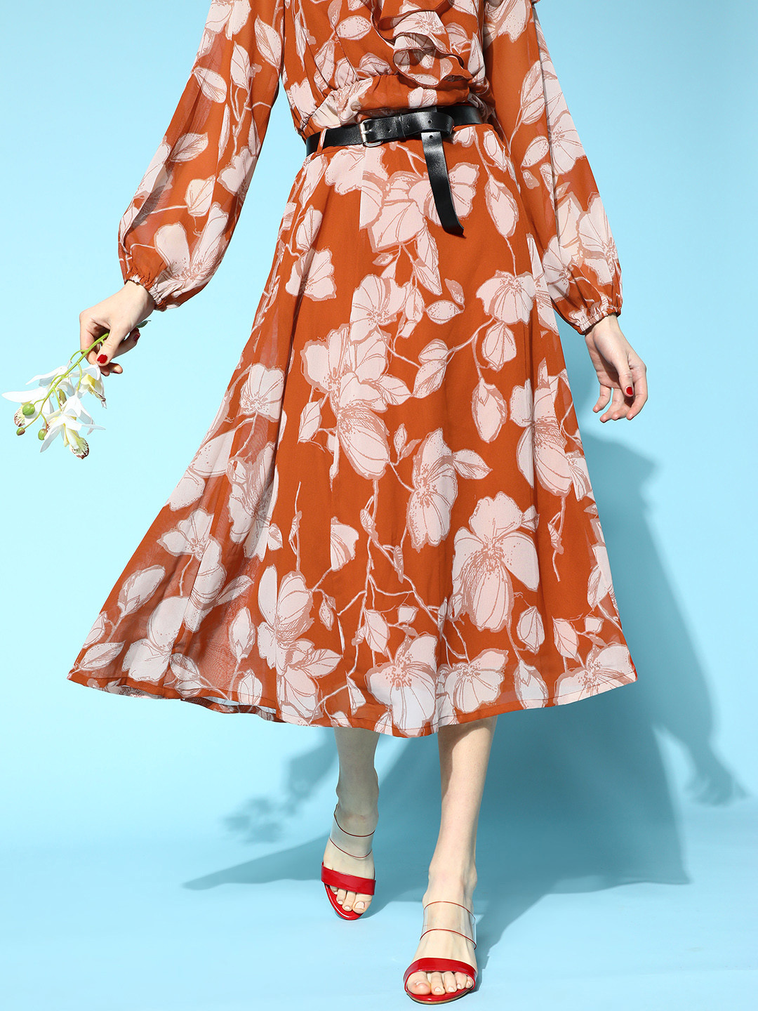 SASSAFRAS Women Deep Brown Floral Fantasy Skirt