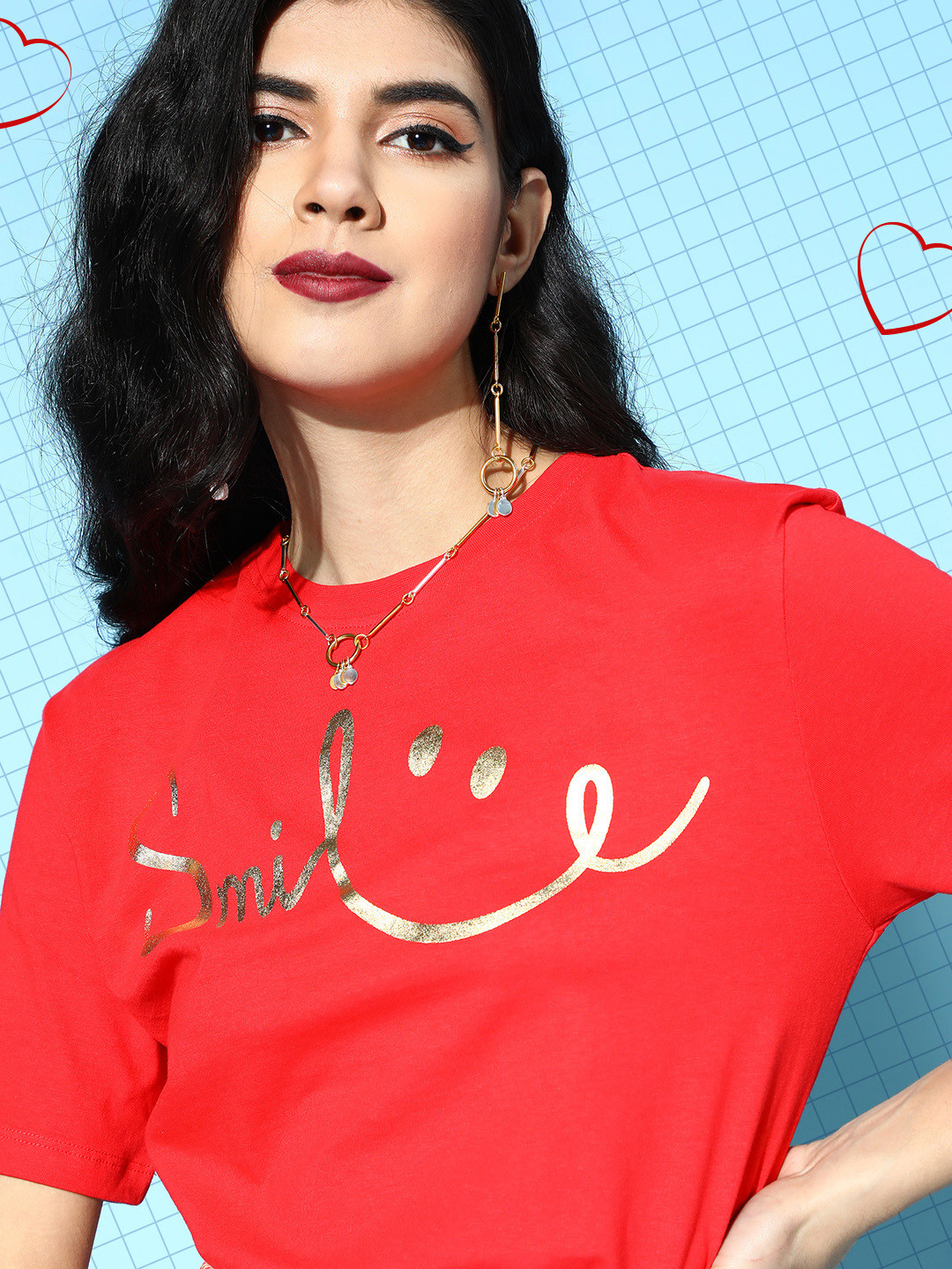 SASSAFRAS Women Red Typography Relaxed Fit Tshirt