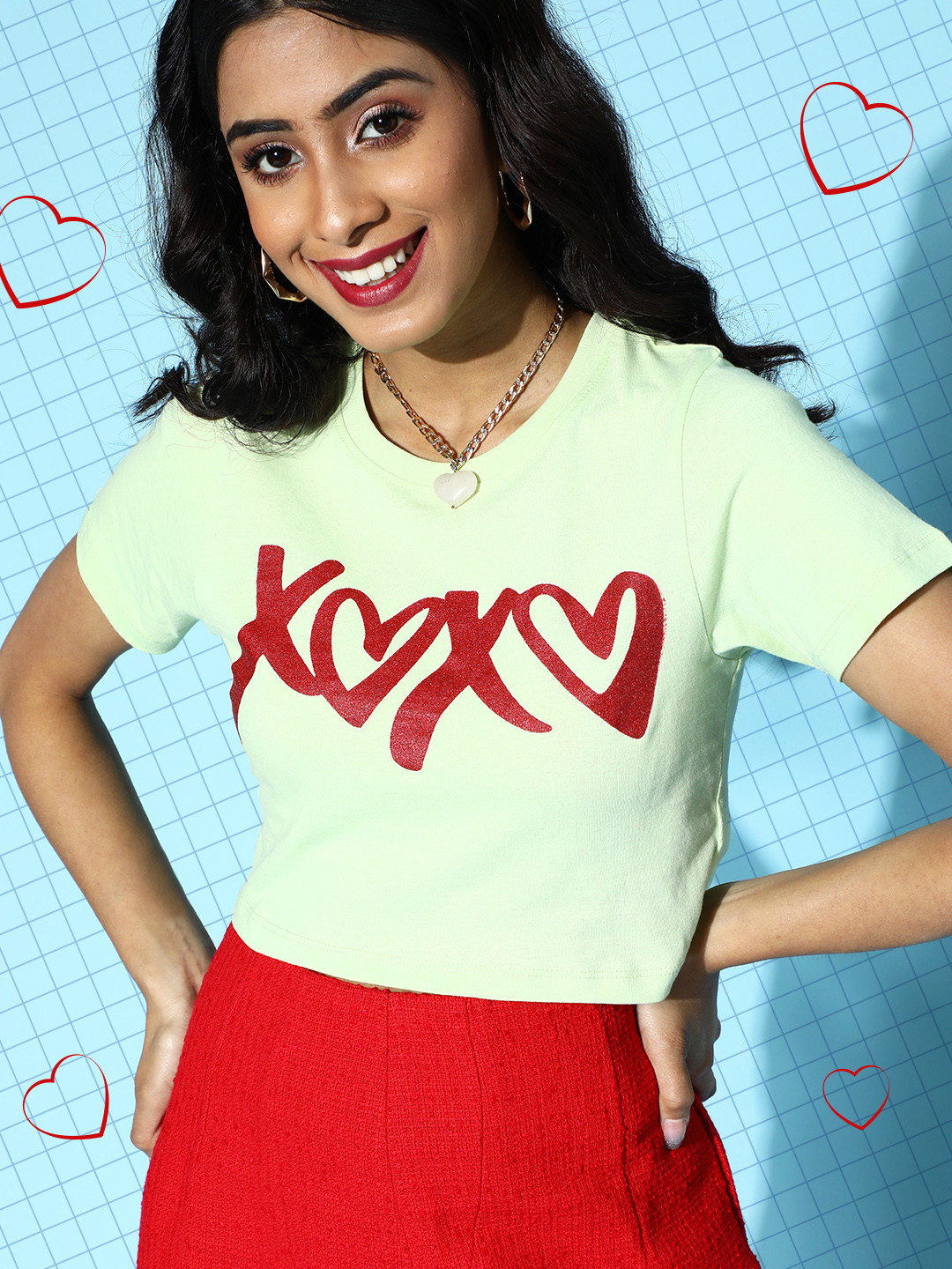 SASSAFRAS Women Green Typography Cropped Tshirt