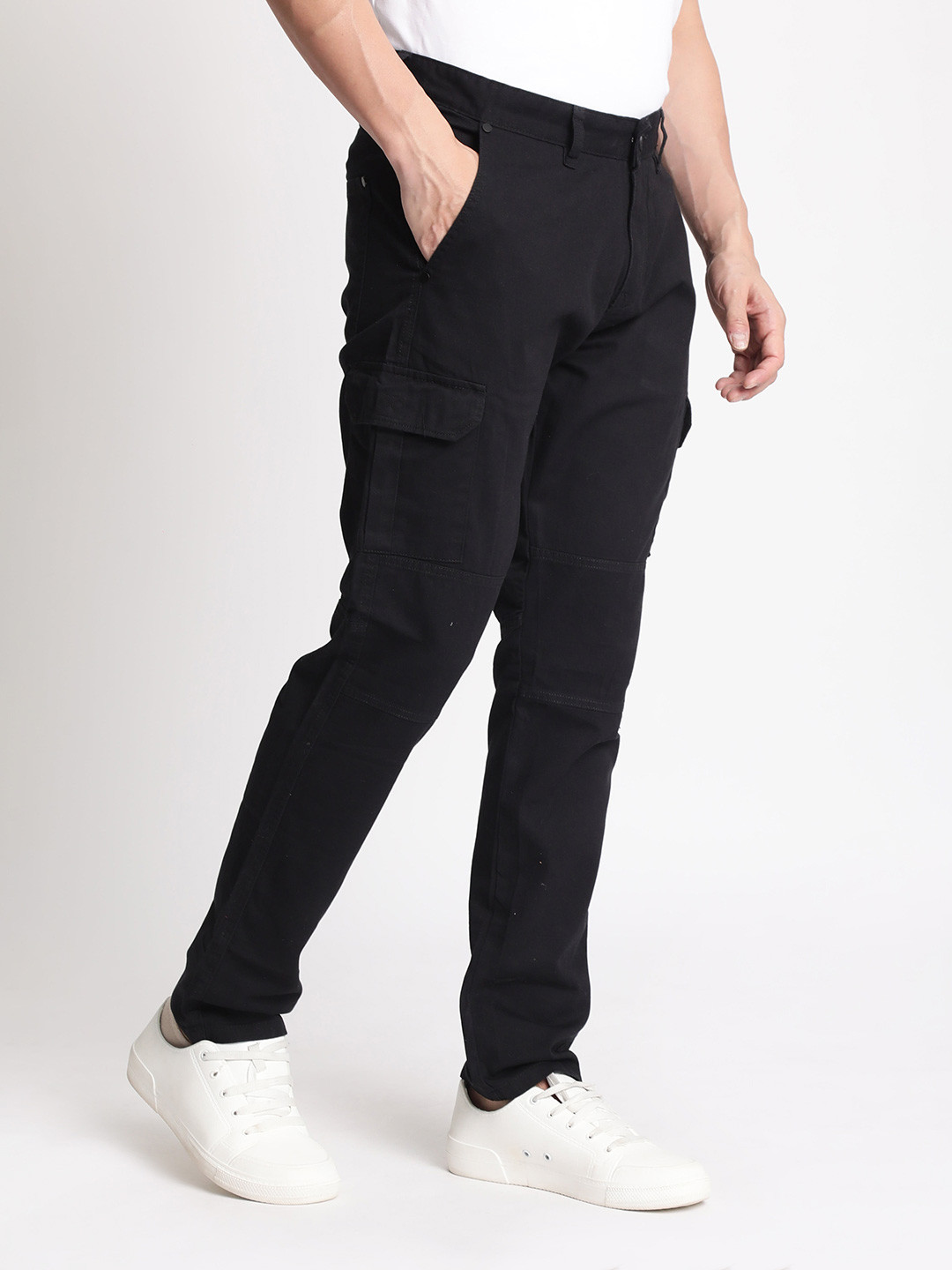 IVOC Men Black Slim Fit Cargos Trousers