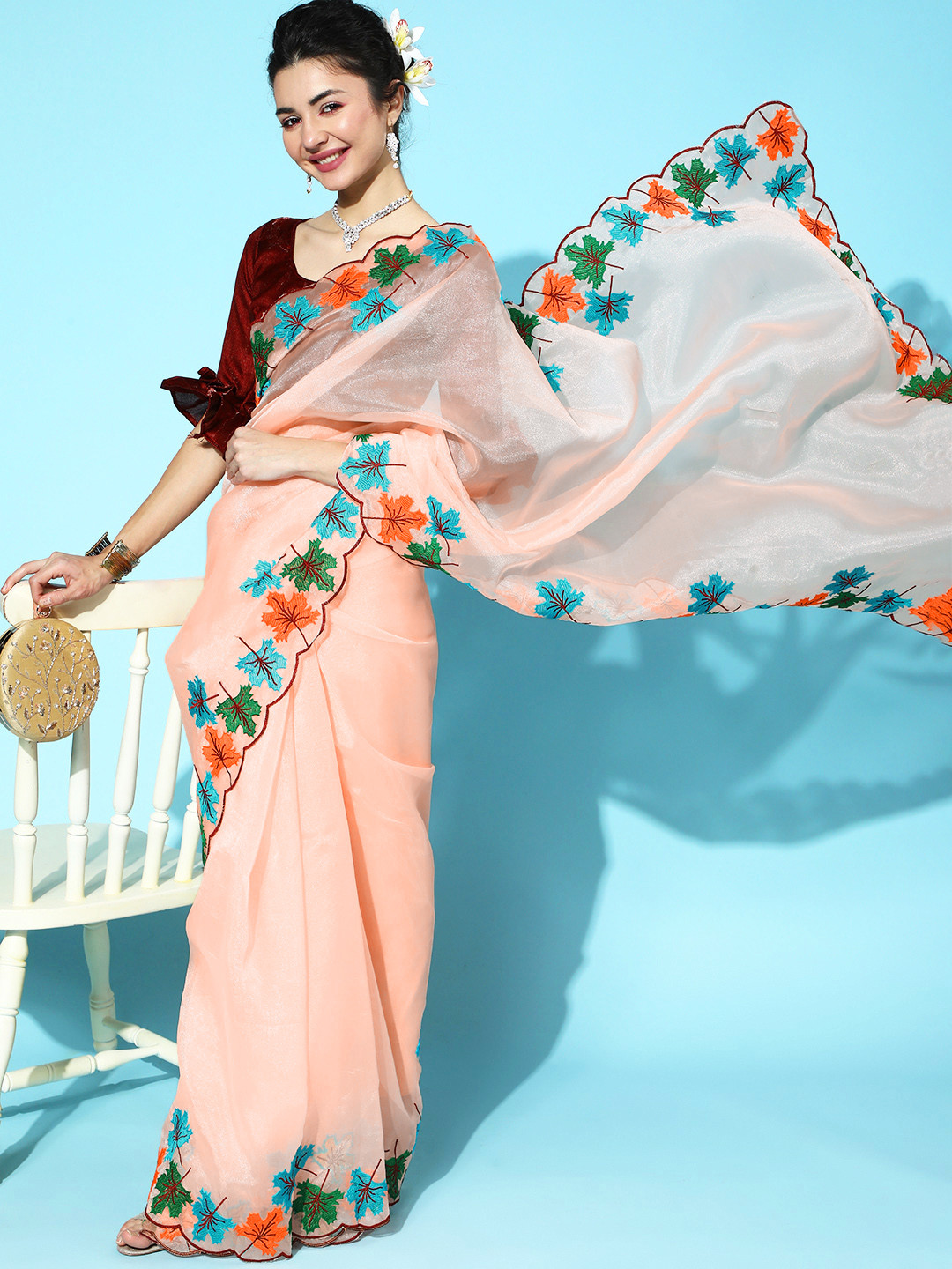 Mitera Solid Saree with Embroidered Border