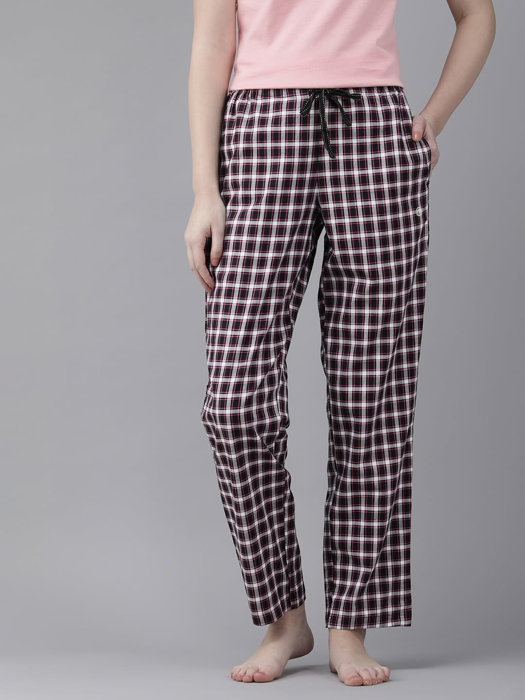 Van Heusen Women Checkered Functional Pocket Plush Back Elastic Waistband Lounge Pants